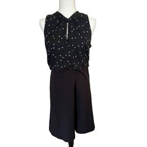 LOFT Dress Size 8 Sleeveless Blouson Polka Dot Chiffon Knit Skirt Black NWT